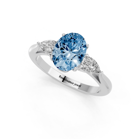 White gold Three-Stone Fancy Blue Oval  Diamond Solitaire Ring with Pear Side Stones and Four-Prong Setting_3
