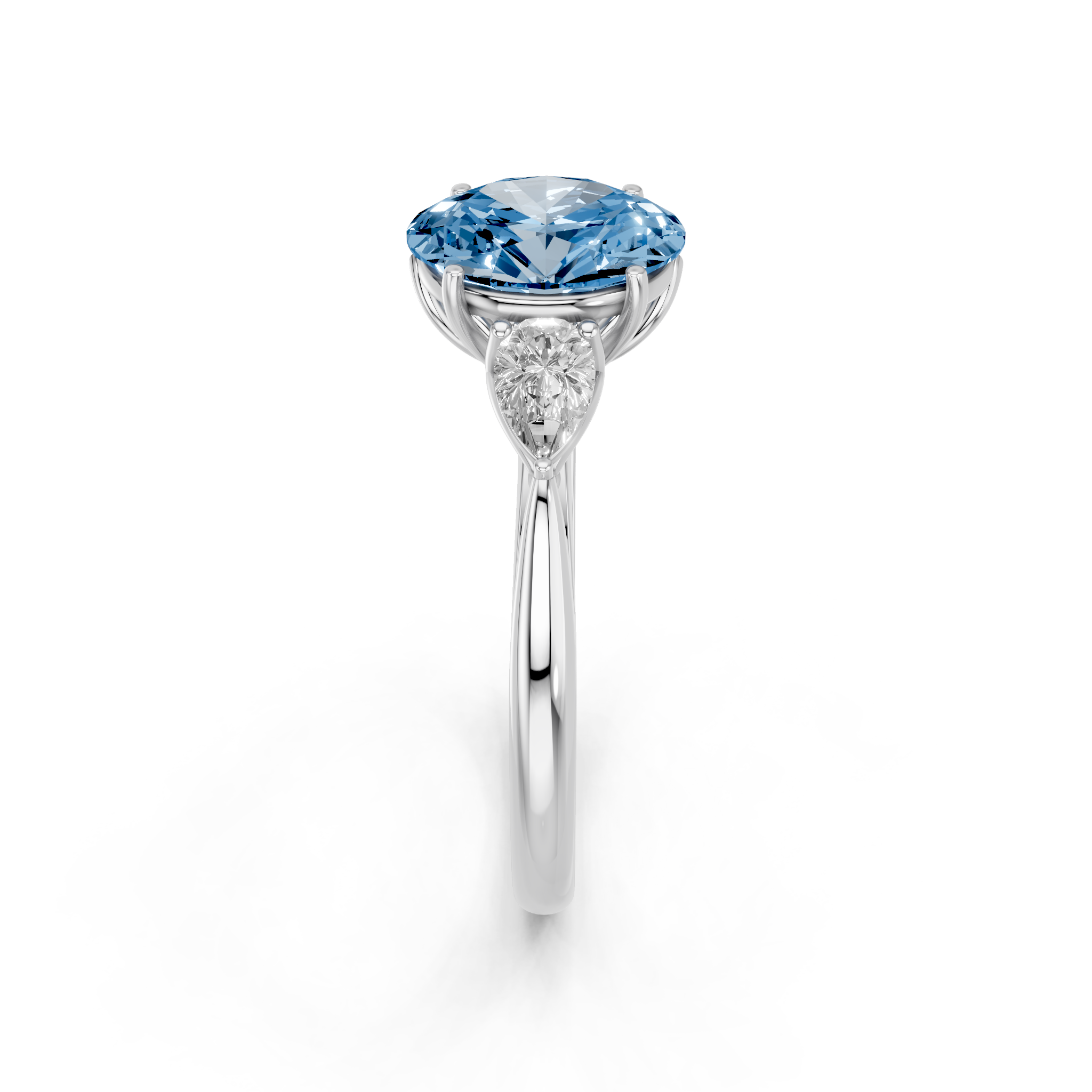 White gold Three-Stone Fancy Blue Oval  Diamond Solitaire Ring with Pear Side Stones and Four-Prong Setting_4