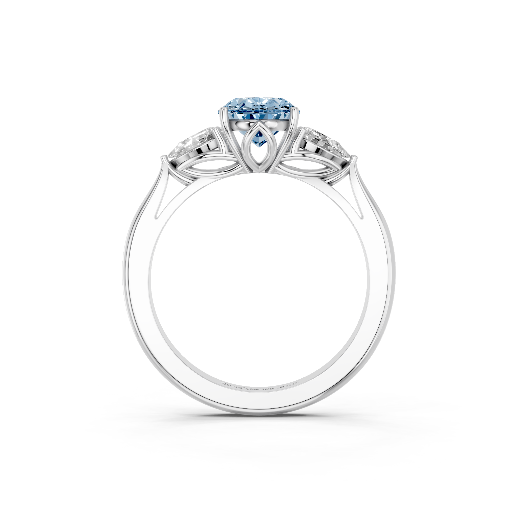 White gold Three-Stone Fancy Blue Oval  Diamond Solitaire Ring with Pear Side Stones and Four-Prong Setting_5