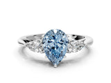 White gold Three-Stone Fancy Blue Pear Cut Brilliant Diamond Solitaire Ring with Tapered Band and Four-Prong Setting_49