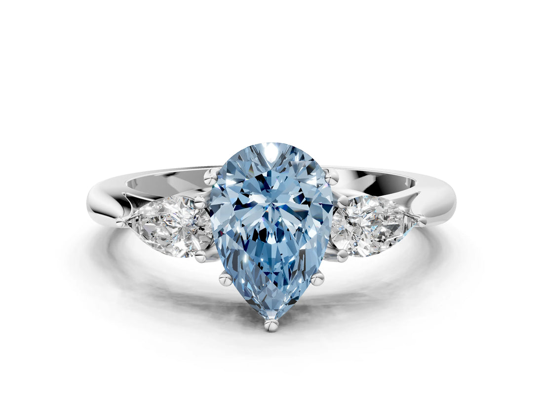 White gold Three-Stone Fancy Blue Pear Cut Brilliant Diamond Solitaire Ring with Tapered Band and Four-Prong Setting_50