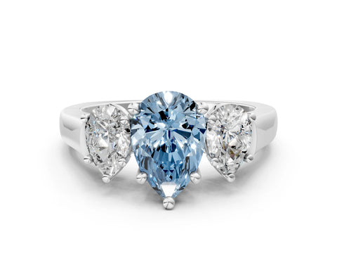 White gold Three-Stone Fancy Blue Pear Cut Brilliant Diamond Trellis Ring with Comfort Fit Band_12