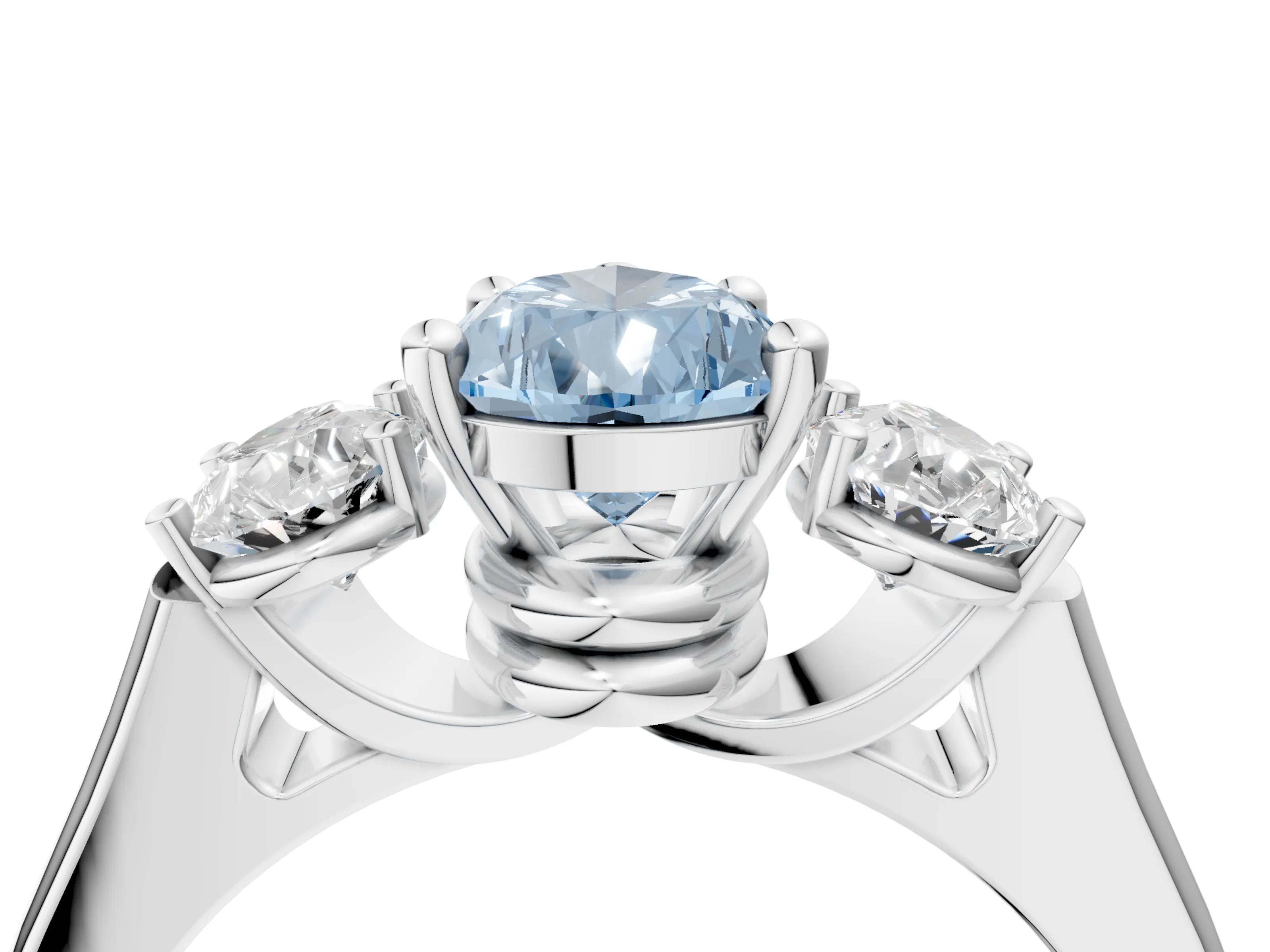 White gold Three-Stone Fancy Blue Pear Cut Brilliant Diamond Trellis Ring with Comfort Fit Band_16