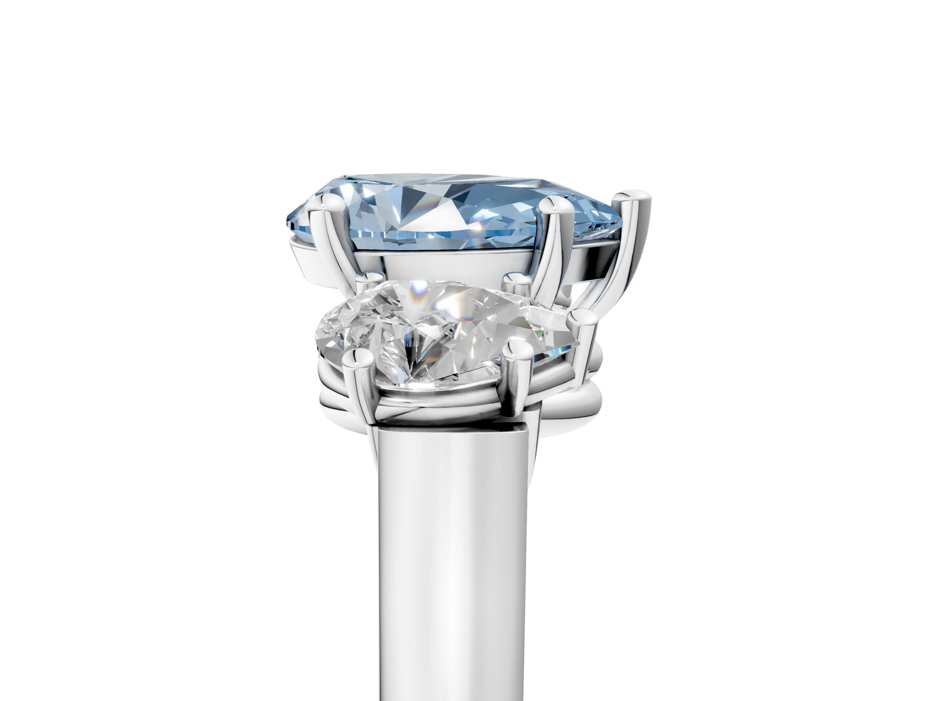 White gold Three-Stone Fancy Blue Pear Cut Brilliant Diamond Trellis Ring with Comfort Fit Band_17
