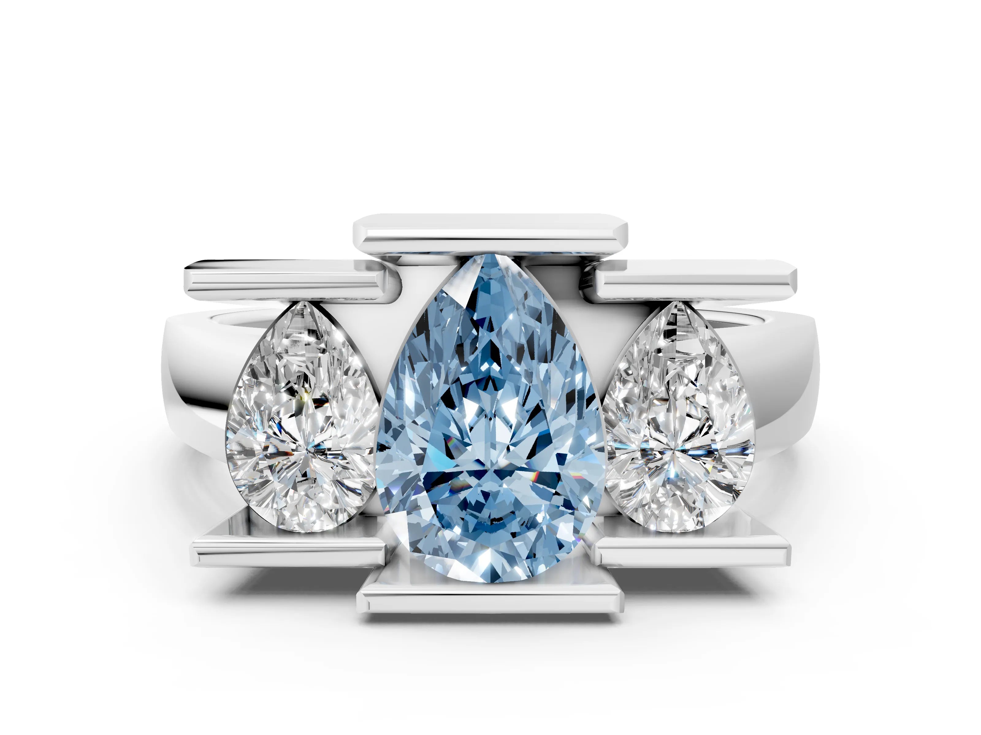 White gold Three Stone Fancy Blue Pear Cut Cut Channel Set Diamond Ring_24