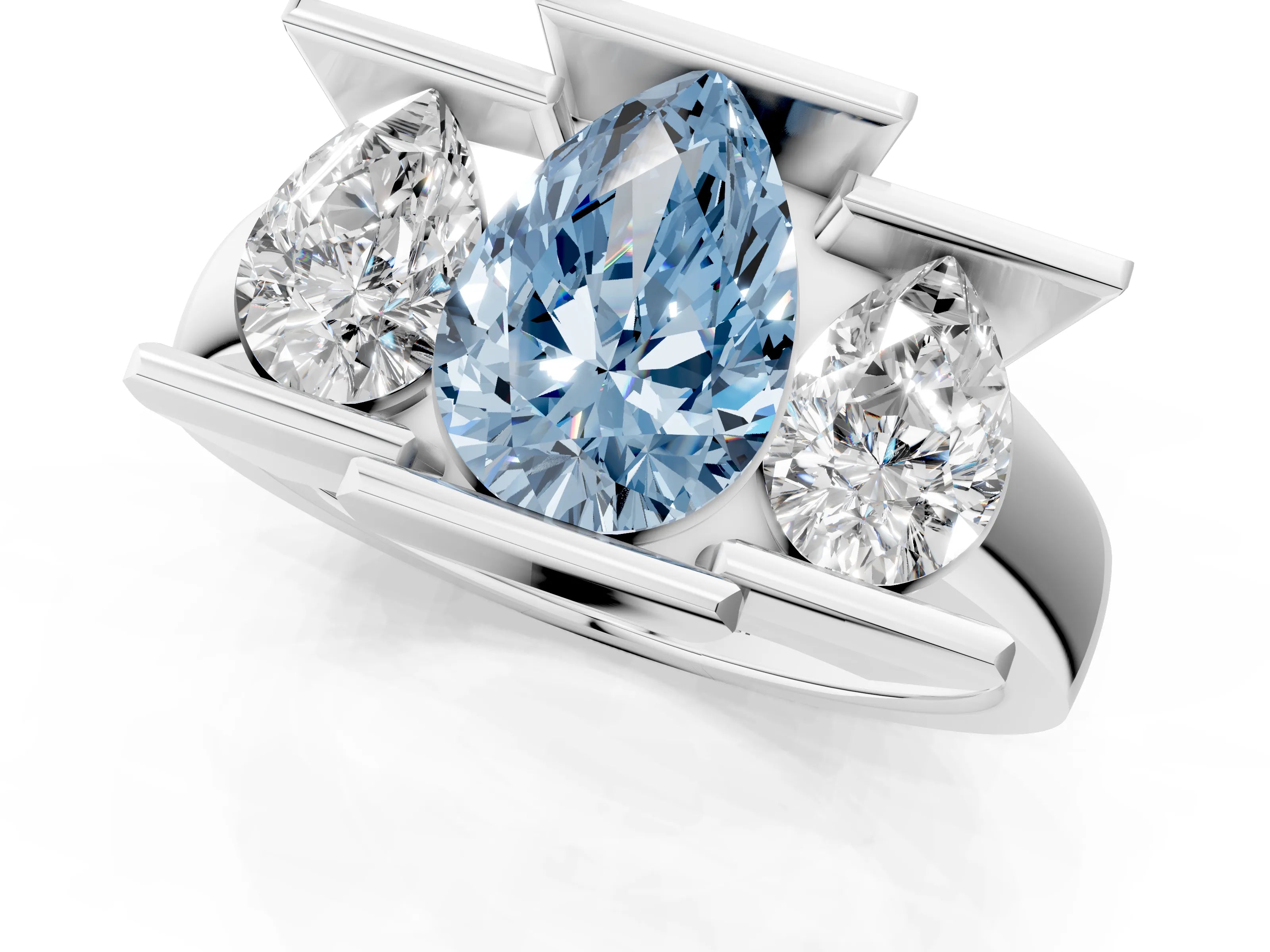 White gold Three Stone Fancy Blue Pear Cut Cut Channel Set Diamond Ring_25