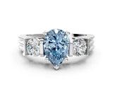 White gold Three-Stone Fancy Blue Pear Cut Cut Classic Band Prong Setting Ring