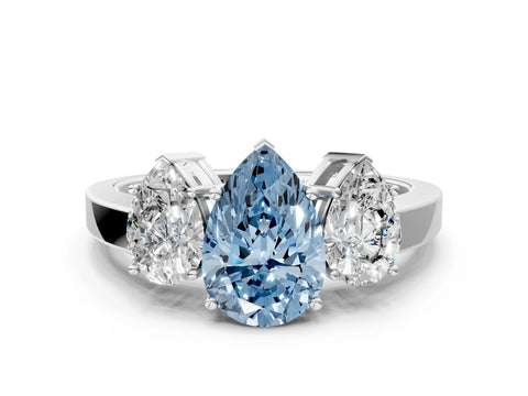 White gold Three-Stone Fancy Blue Pear Cut Cut Diamond Engagement Ring with Flat Band and Four-Prong Setting_12