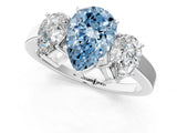 White gold Three-Stone Fancy Blue Pear Cut Cut Diamond Engagement Ring with Flat Band and Four-Prong Setting_13