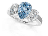 White gold Three-Stone Fancy Blue Pear Cut Cut Diamond Engagement Ring with Flat Band and Four-Prong Setting_13
