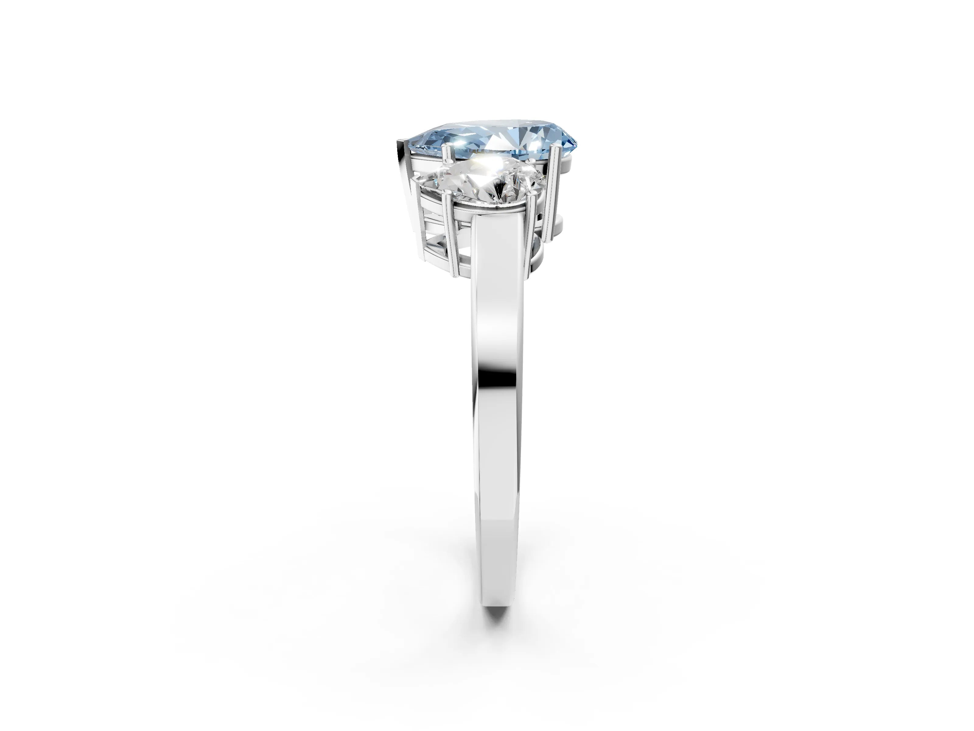 White gold Three-Stone Fancy Blue Pear Cut Cut Diamond Engagement Ring with Flat Band and Four-Prong Setting_14