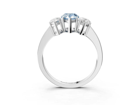 White gold Three-Stone Fancy Blue Pear Cut Cut Diamond Engagement Ring with Flat Band and Four-Prong Setting_15