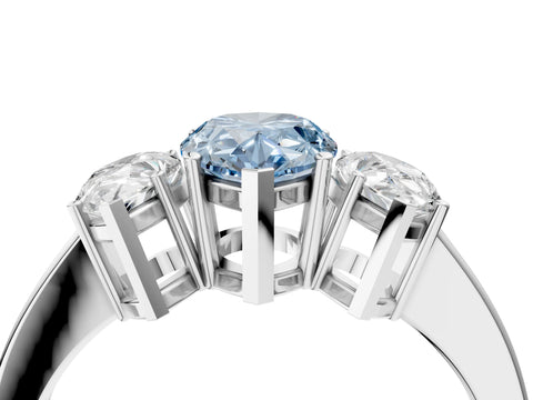 White gold Three-Stone Fancy Blue Pear Cut Cut Diamond Engagement Ring with Flat Band and Four-Prong Setting_16