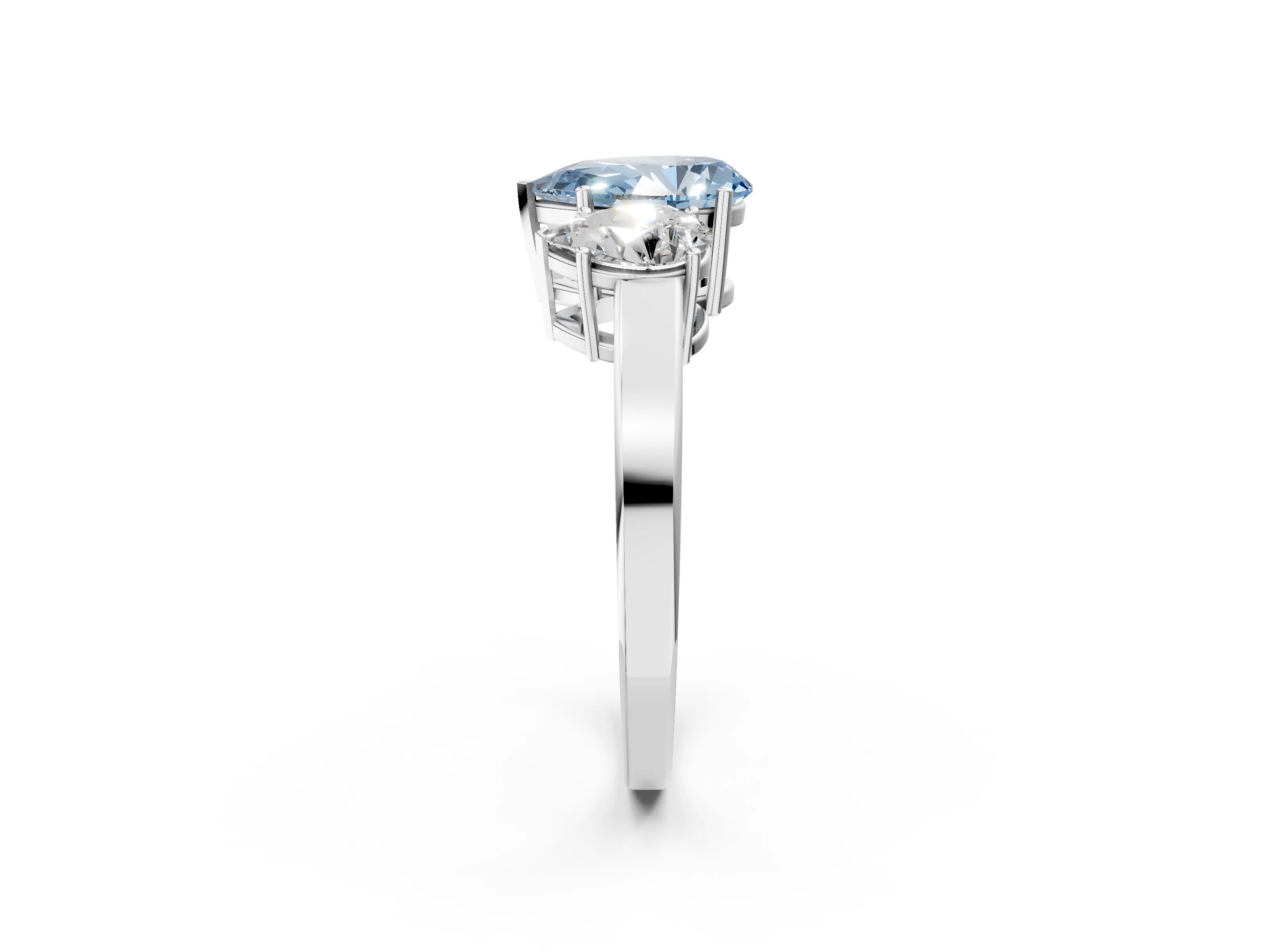 White gold Three-Stone Fancy Blue Pear Cut Cut Diamond Engagement Ring with Flat Band and Four-Prong Setting_2