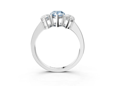 White gold Three-Stone Fancy Blue Pear Cut Cut Diamond Engagement Ring with Flat Band and Four-Prong Setting_3