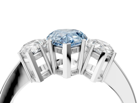 White gold Three-Stone Fancy Blue Pear Cut Cut Diamond Engagement Ring with Flat Band and Four-Prong Setting_4
