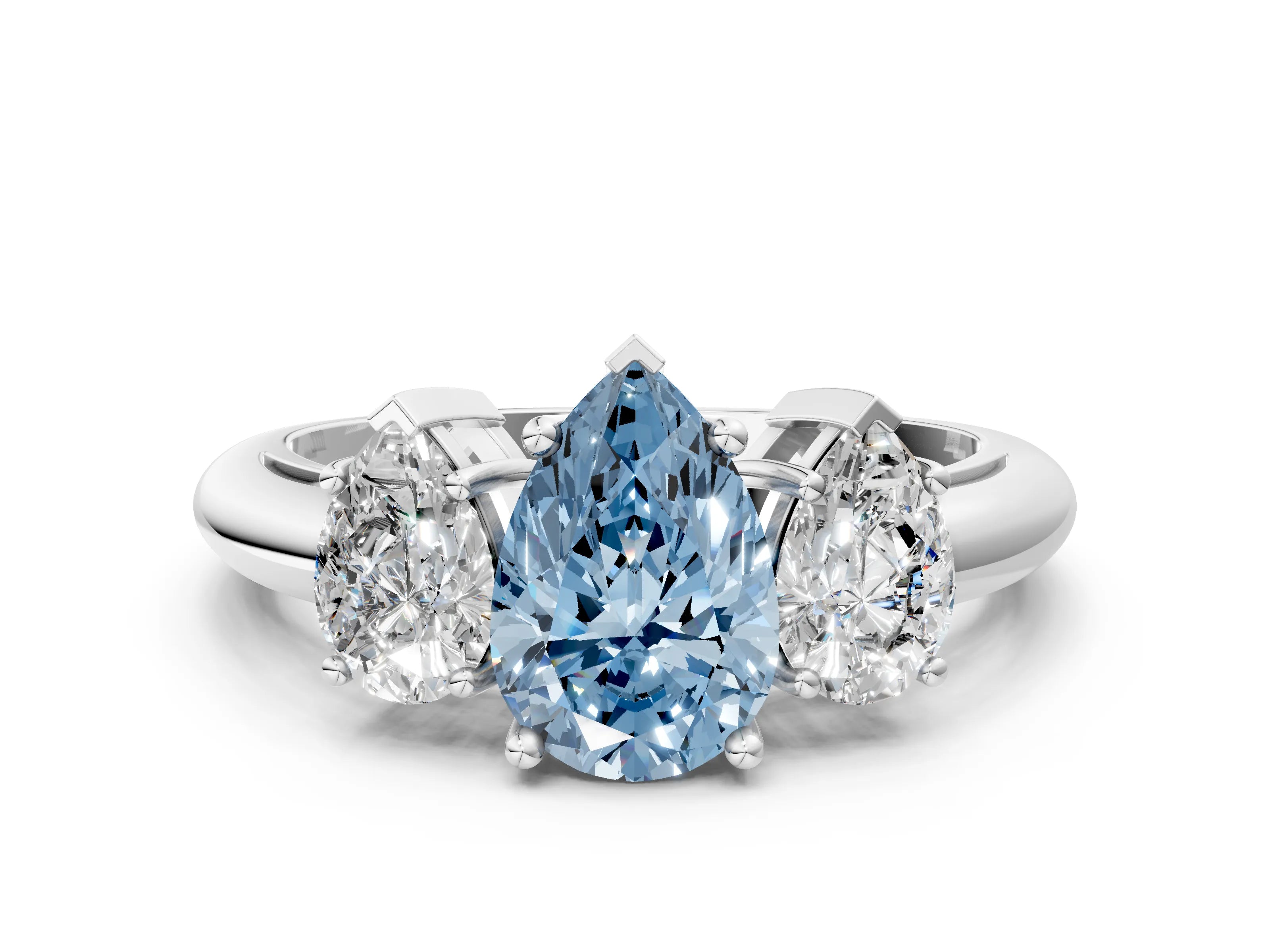 White gold Three-Stone Fancy Blue Pear Cut Cut Diamond Engagement Ring with Prong Setting on a White Gold Band_12