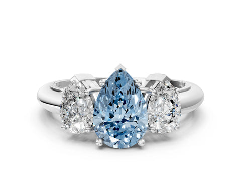 White gold Three-Stone Fancy Blue Pear Cut Cut Diamond Engagement Ring with Prong Setting on a White Gold Band_12