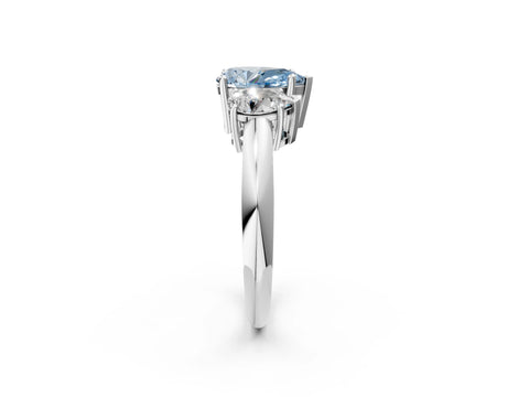 White gold Three-Stone Fancy Blue Pear Cut Cut Diamond Engagement Ring with Prong Setting on a White Gold Band_14