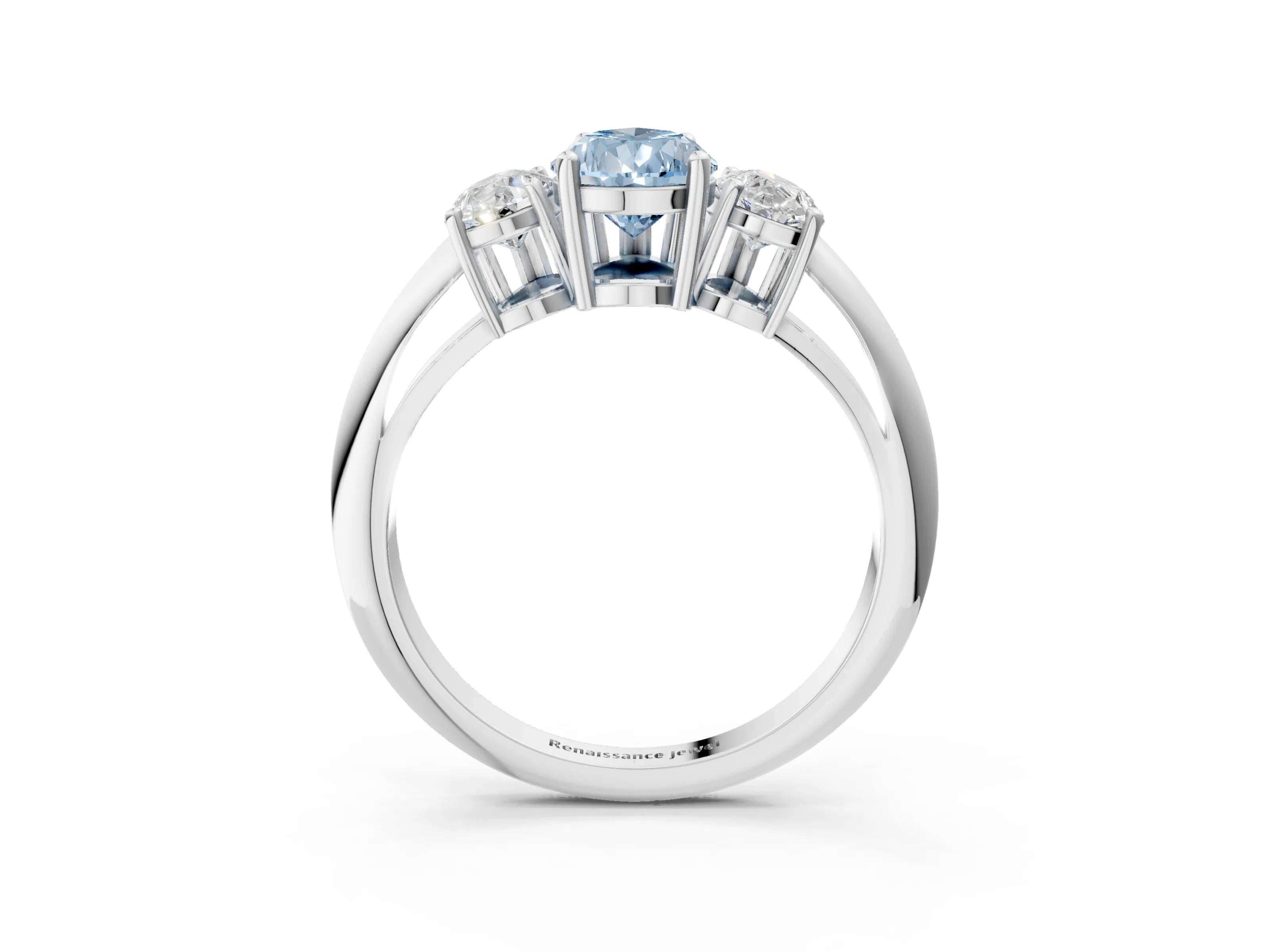 White gold Three-Stone Fancy Blue Pear Cut Cut Diamond Engagement Ring with Prong Setting on a White Gold Band_15