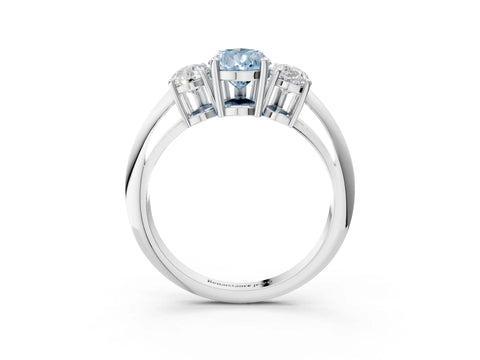 White gold Three-Stone Fancy Blue Pear Cut Cut Diamond Engagement Ring with Prong Setting on a White Gold Band_15