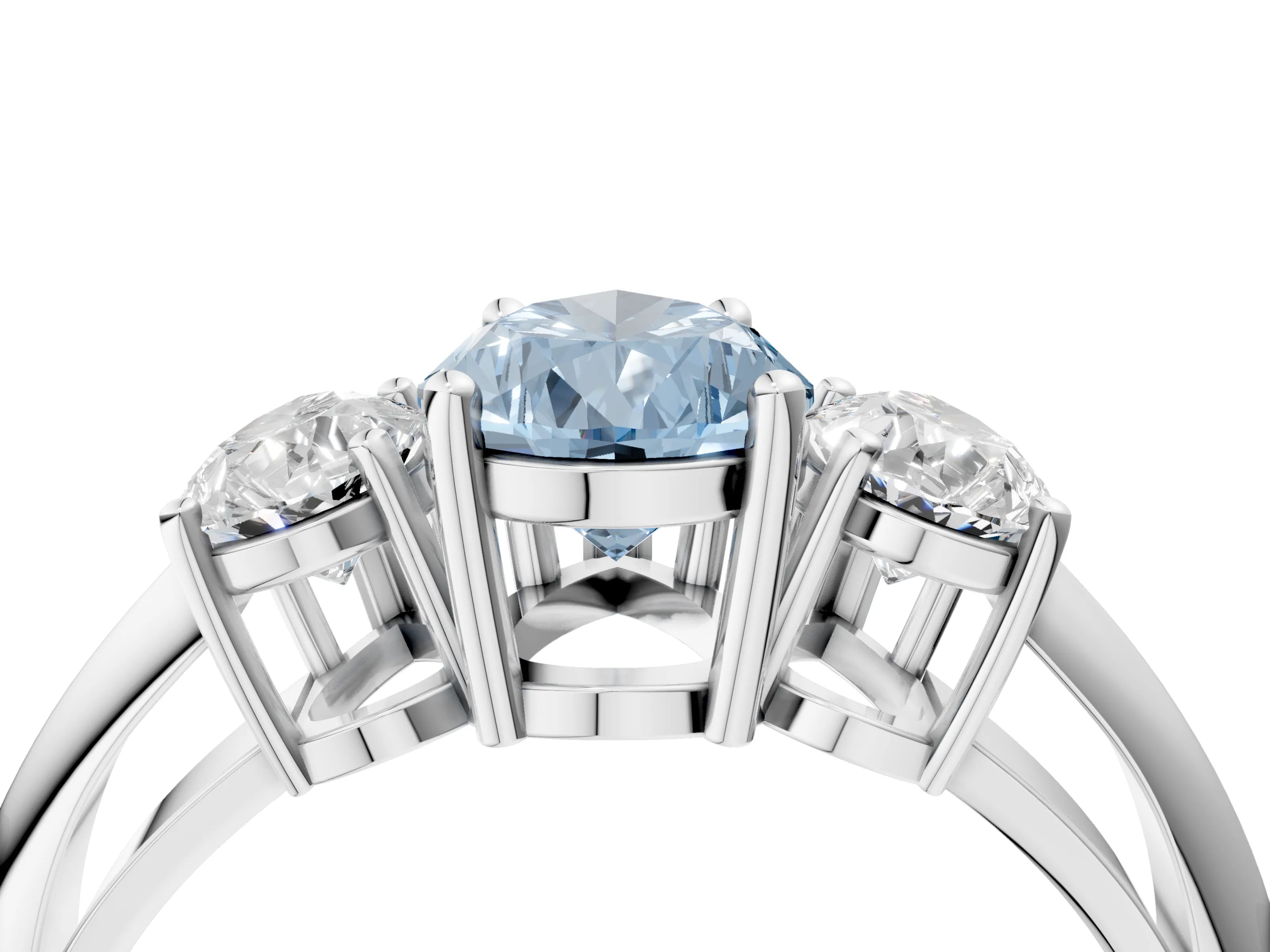 White gold Three-Stone Fancy Blue Pear Cut Cut Diamond Engagement Ring with Prong Setting on a White Gold Band_16