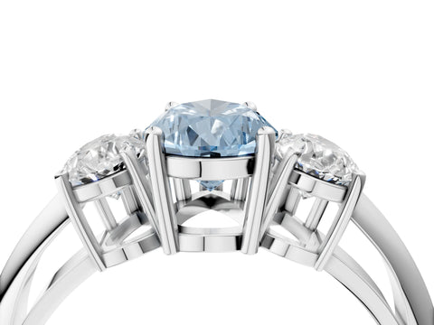 White gold Three-Stone Fancy Blue Pear Cut Cut Diamond Engagement Ring with Prong Setting on a White Gold Band_16