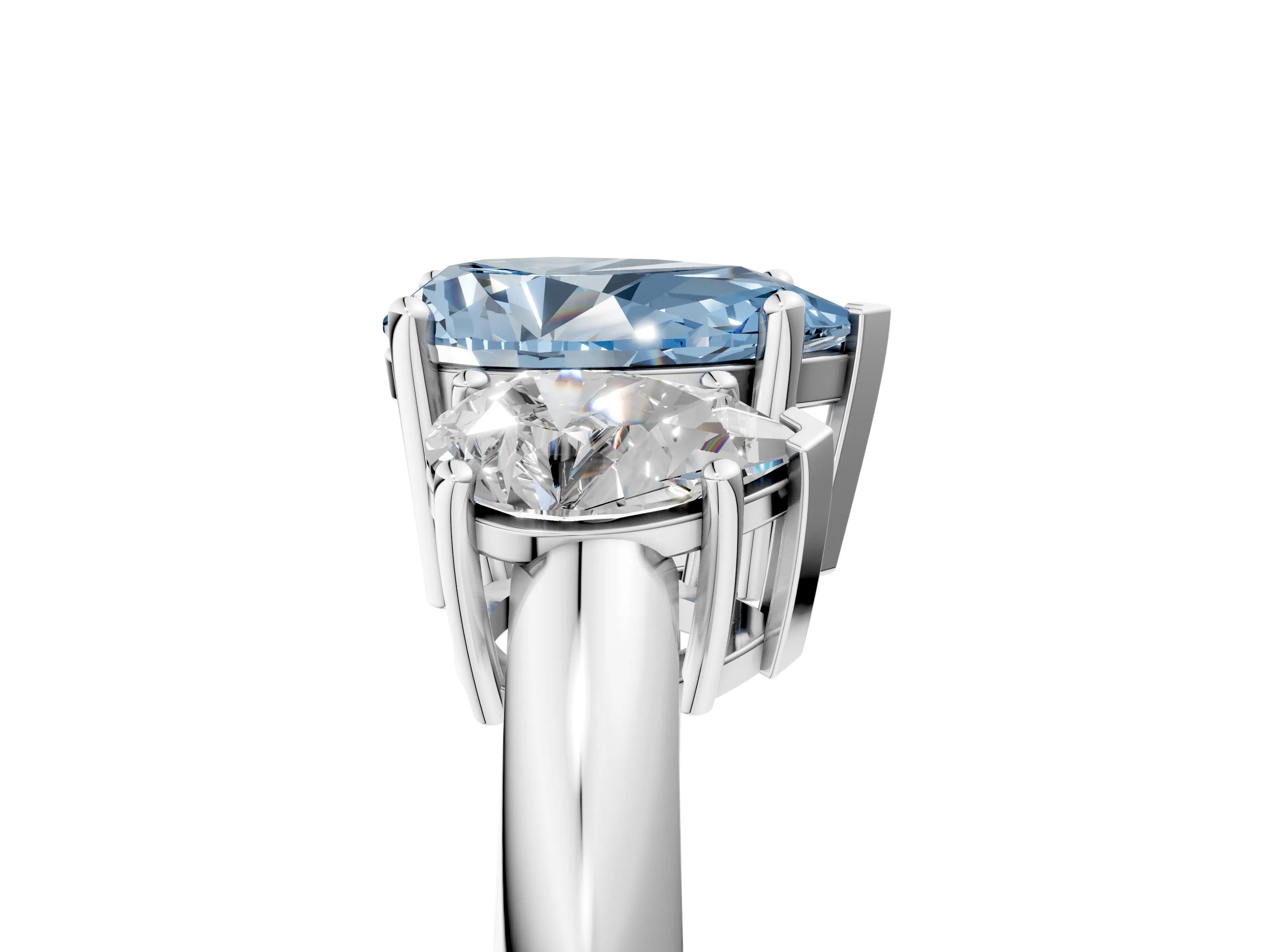 White gold Three-Stone Fancy Blue Pear Cut Cut Diamond Engagement Ring with Prong Setting on a White Gold Band_17