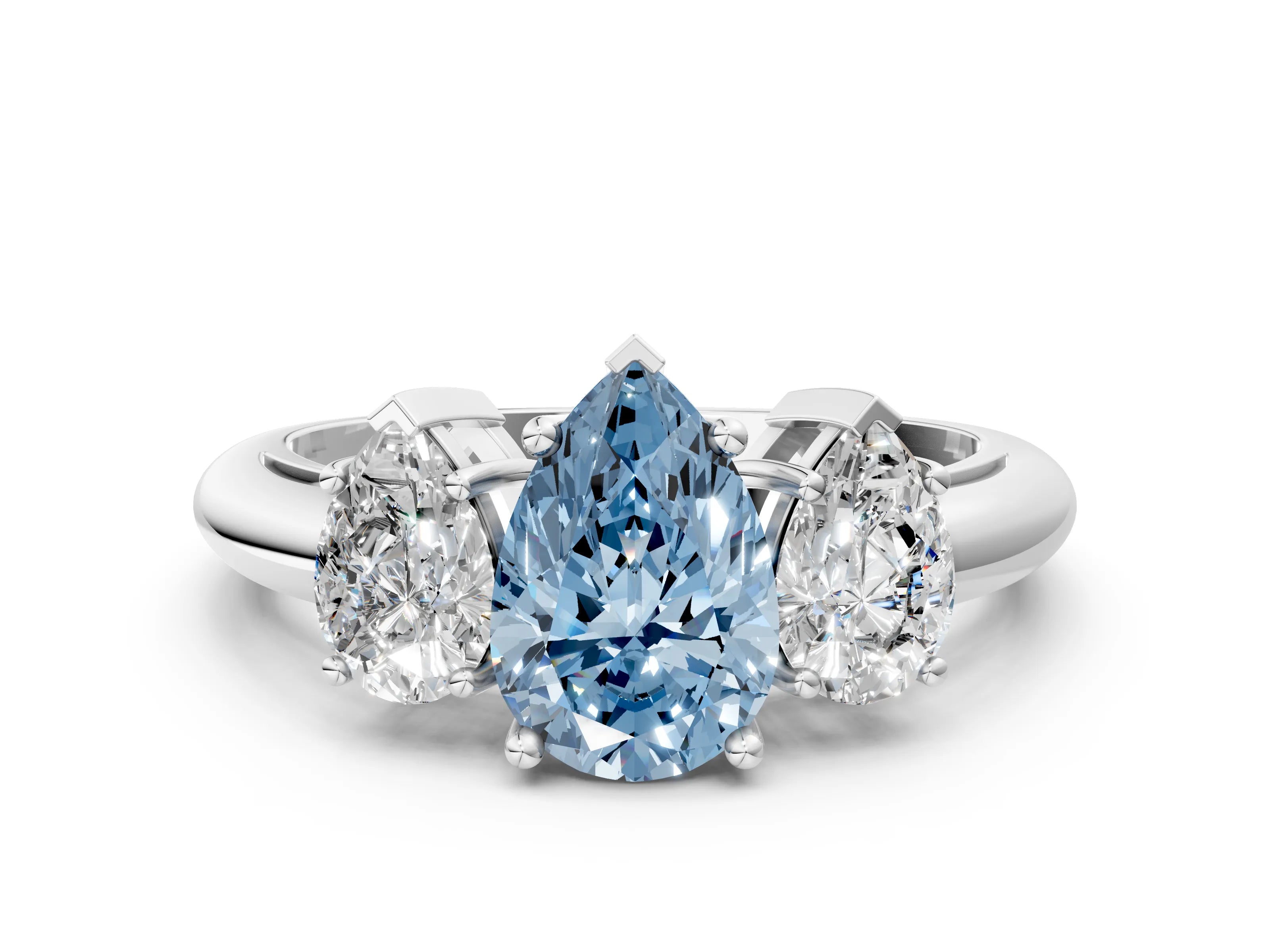 White gold Three-Stone Fancy Blue Pear Cut Cut Diamond Engagement Ring with Prong Setting on a White Gold Band_19
