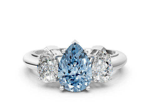 White gold Three-Stone Fancy Blue Pear Cut Cut Diamond Engagement Ring with Prong Setting on a White Gold Band_19