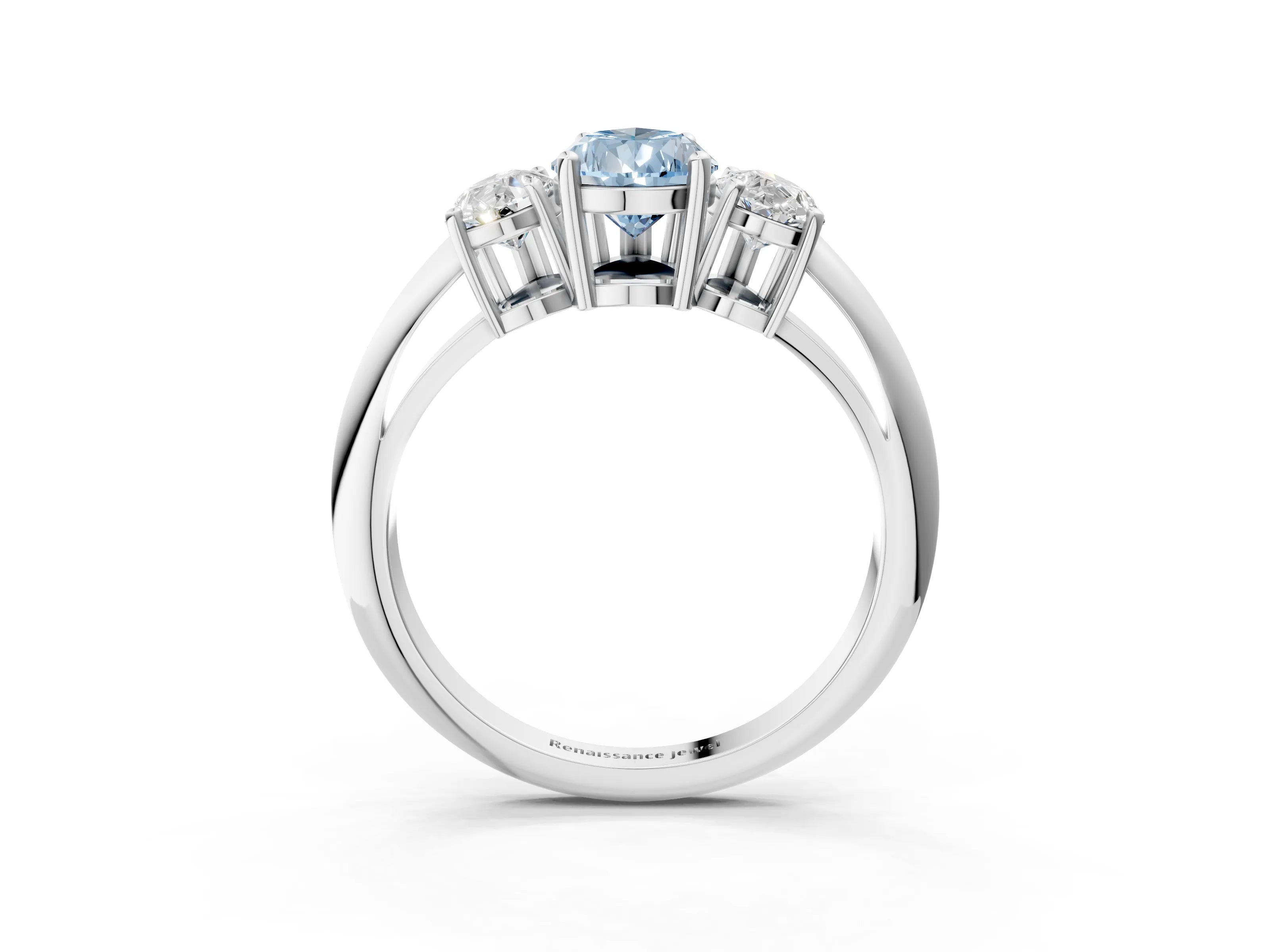 White gold Three-Stone Fancy Blue Pear Cut Cut Diamond Engagement Ring with Prong Setting on a White Gold Band_22