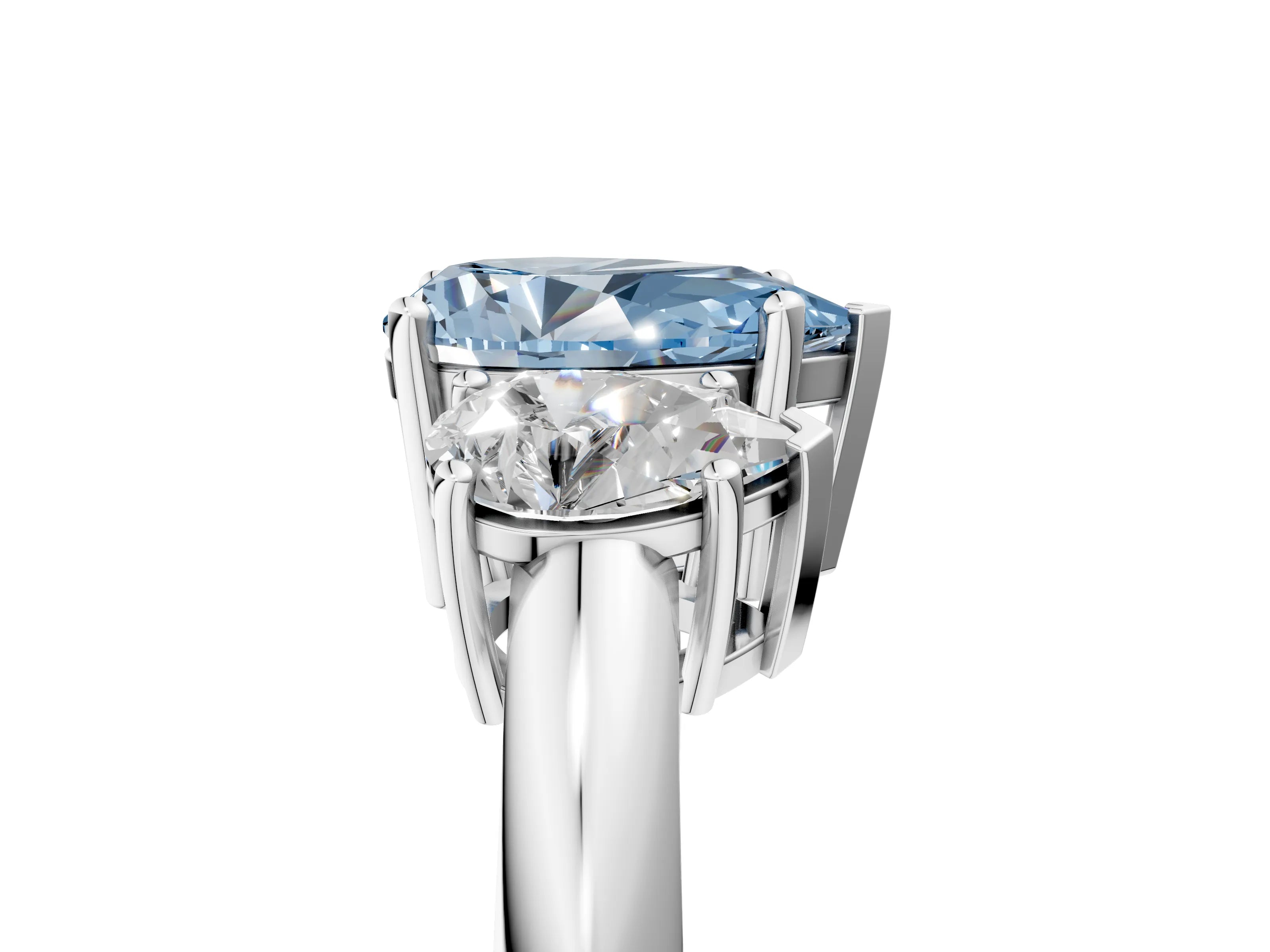 White gold Three-Stone Fancy Blue Pear Cut Cut Diamond Engagement Ring with Prong Setting on a White Gold Band_35