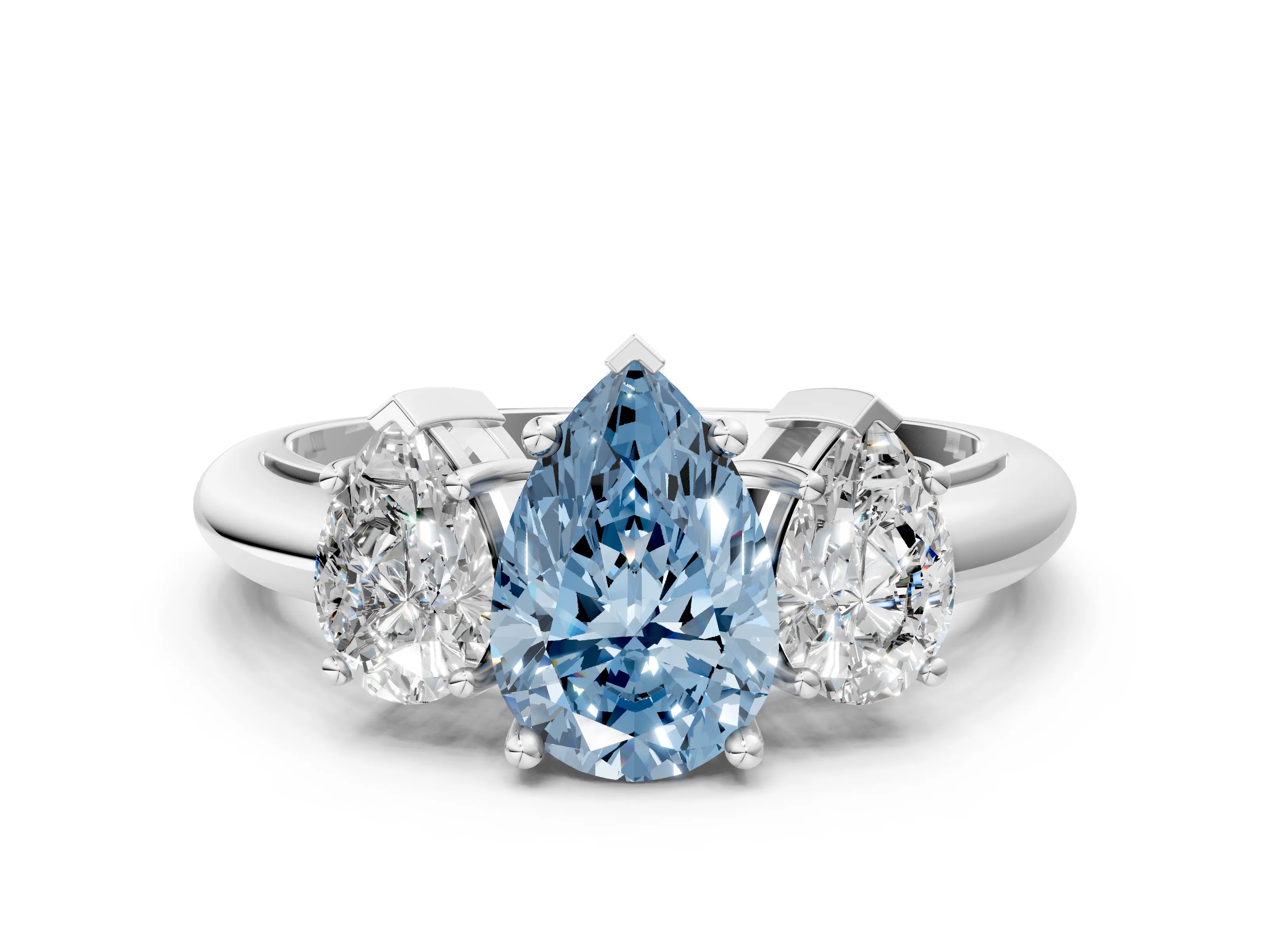 White gold Three-Stone Fancy Blue Pear Cut Cut Diamond Engagement Ring with Prong Setting on a White Gold Band_43