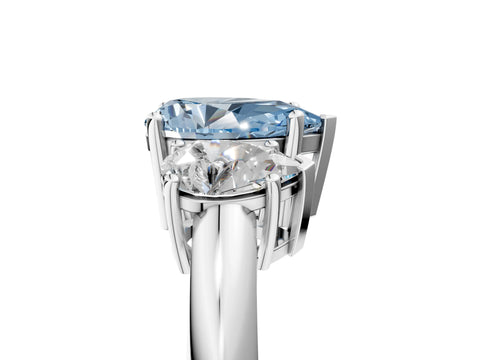 White gold Three-Stone Fancy Blue Pear Cut Cut Diamond Engagement Ring with Prong Setting on a White Gold Band_48