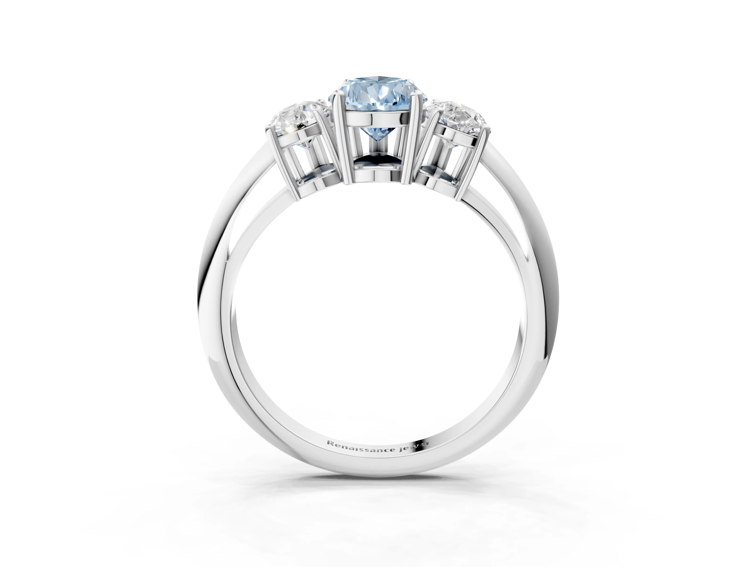 White gold Three-Stone Fancy Blue Pear Cut Cut Diamond Engagement Ring with Prong Setting on a White Gold Band_59