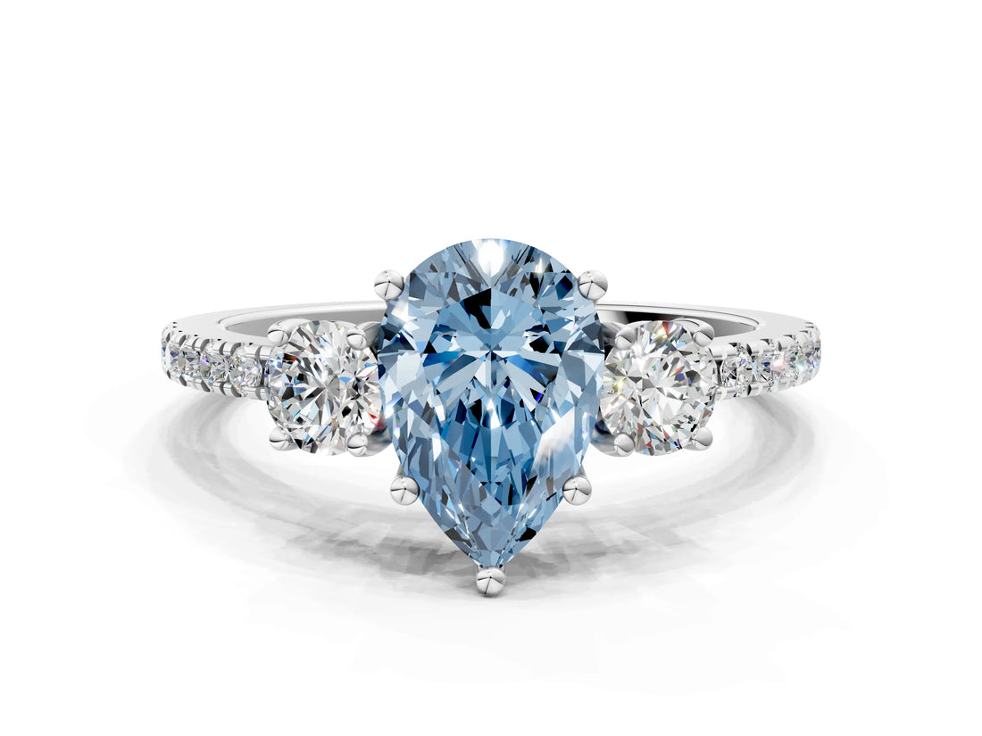 White gold Three-Stone Fancy Blue Pear Cut Cut Diamond Pavé Band with Prong Setting_36