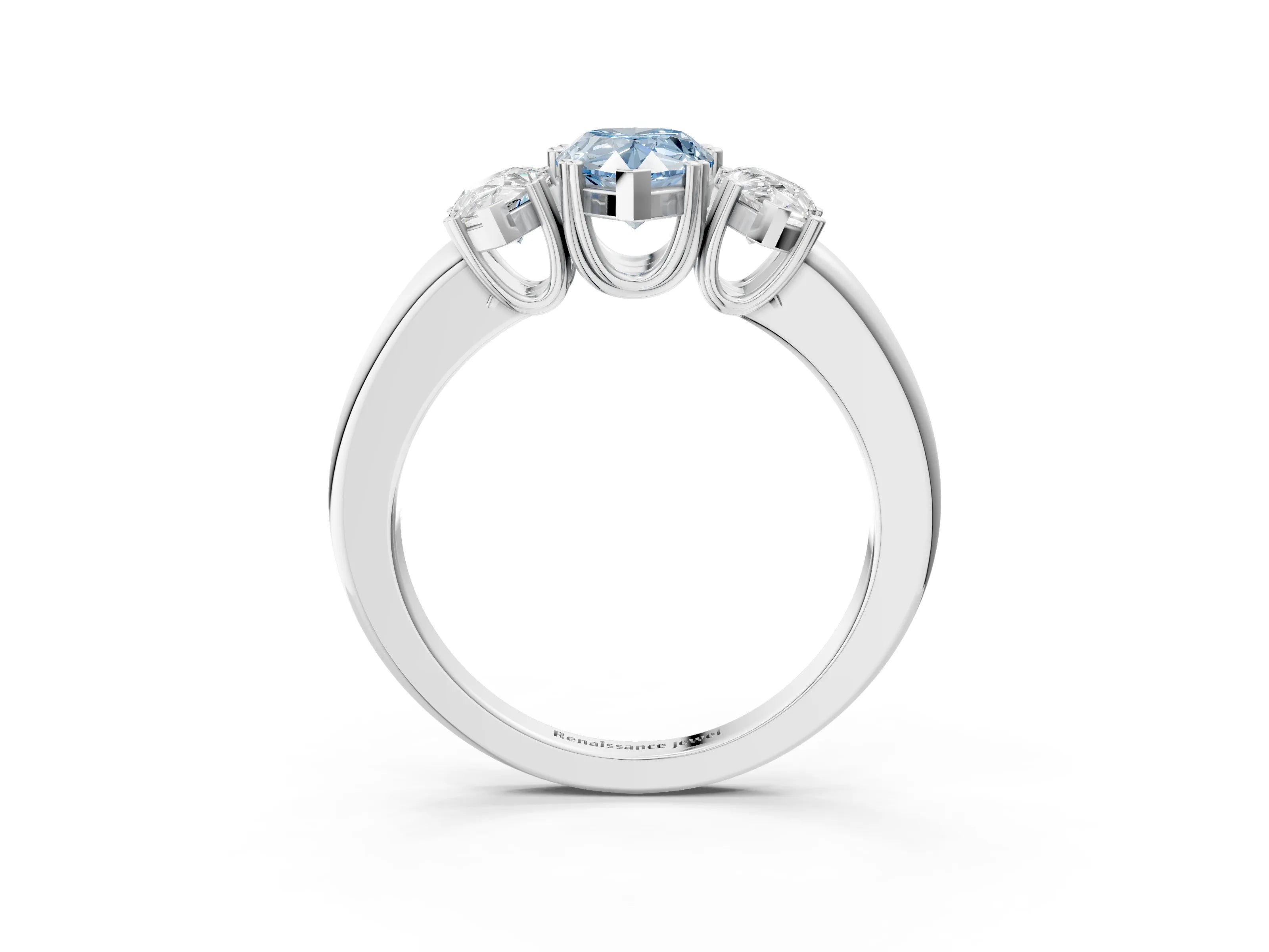 White gold Three-Stone Fancy Blue Pear Cut Cut Diamond Ring with Channel Set Band and Four-Prong Setting_3