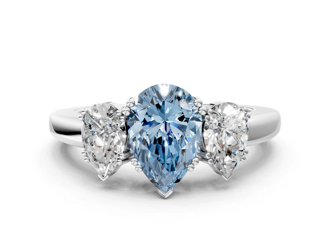 White gold Three-Stone Fancy Blue Pear Cut Cut Diamond Ring with Channel Set Band and Four-Prong Setting_36
