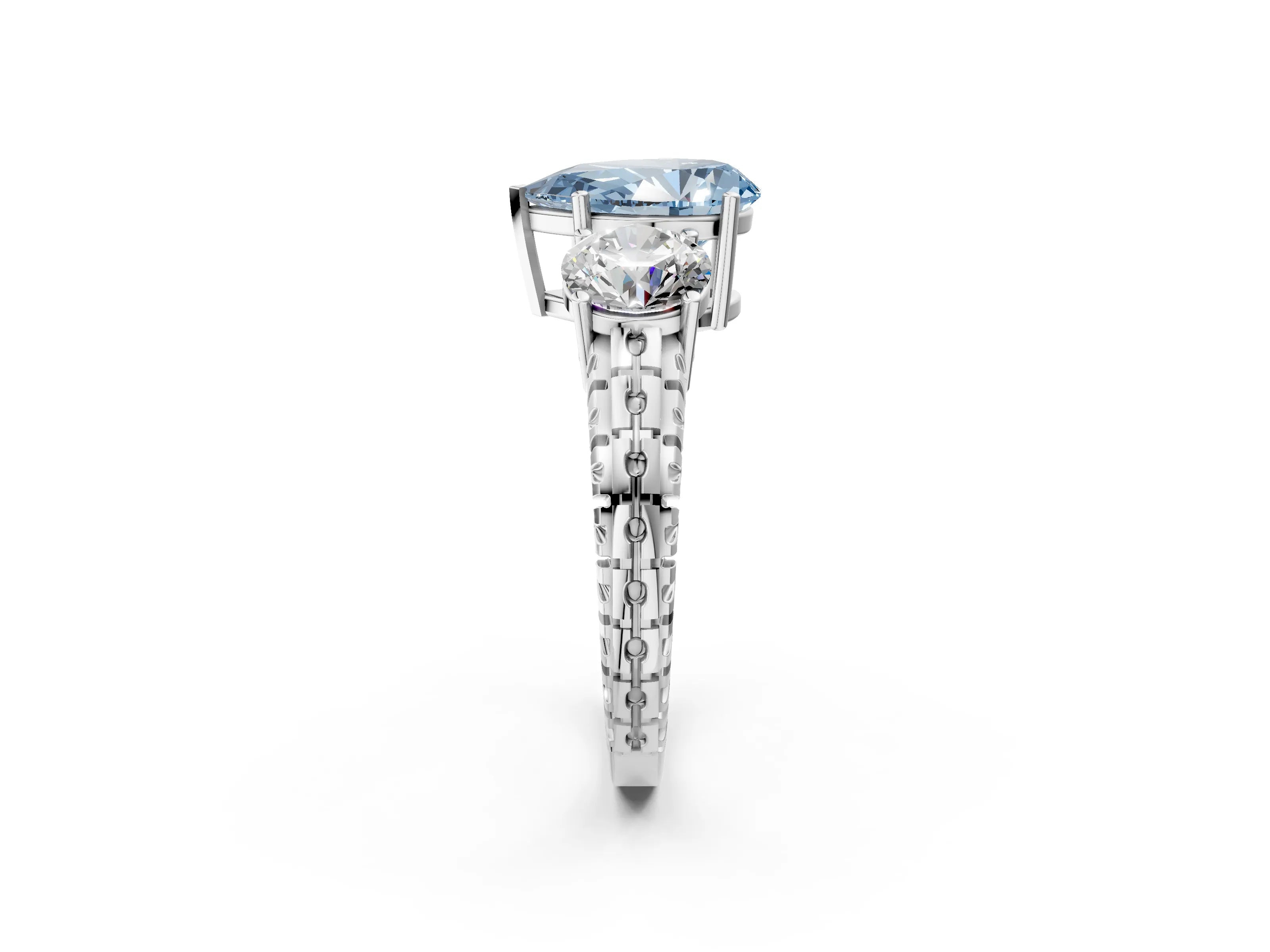 White gold Three-Stone Fancy Blue Pear Cut Cut Diamond Ring with Channel-Set Band and Prong Setting_14
