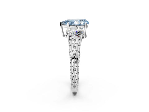 White gold Three-Stone Fancy Blue Pear Cut Cut Diamond Ring with Channel-Set Band and Prong Setting_14