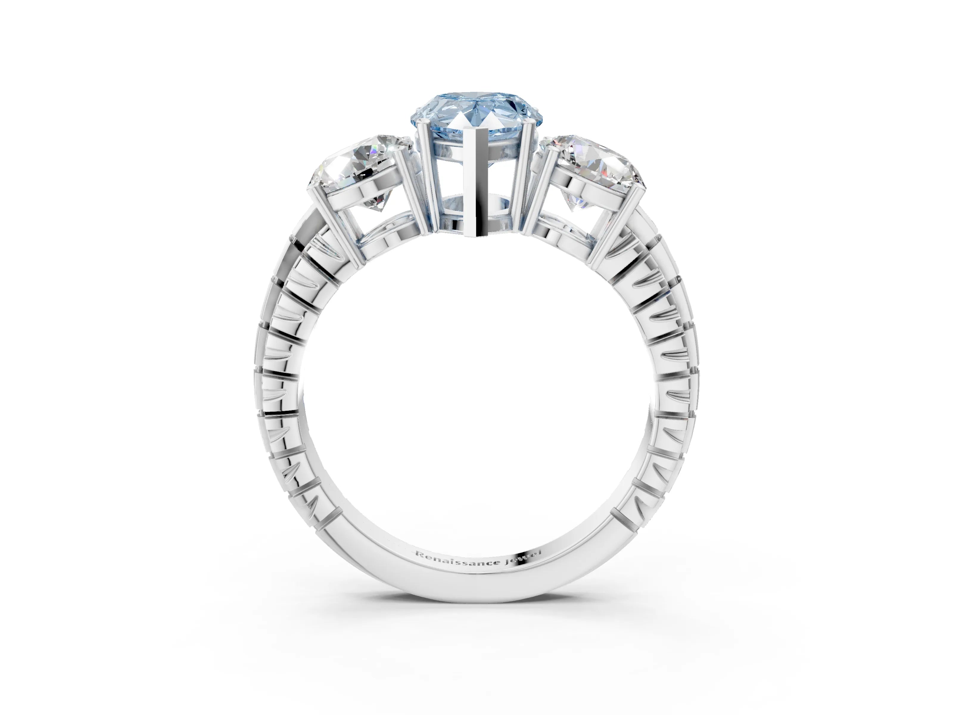 White gold Three-Stone Fancy Blue Pear Cut Cut Diamond Ring with Channel-Set Band and Prong Setting_15