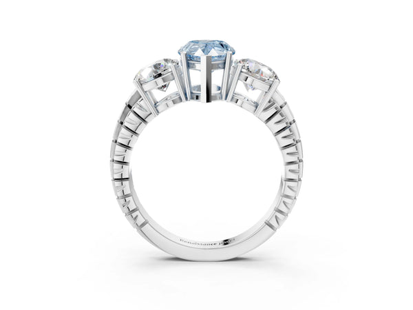 White gold Three-Stone Fancy Blue Pear Cut Cut Diamond Ring with Channel-Set Band and Prong Setting