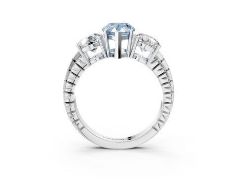 White gold Three-Stone Fancy Blue Pear Cut Cut Diamond Ring with Channel-Set Band and Prong Setting_15