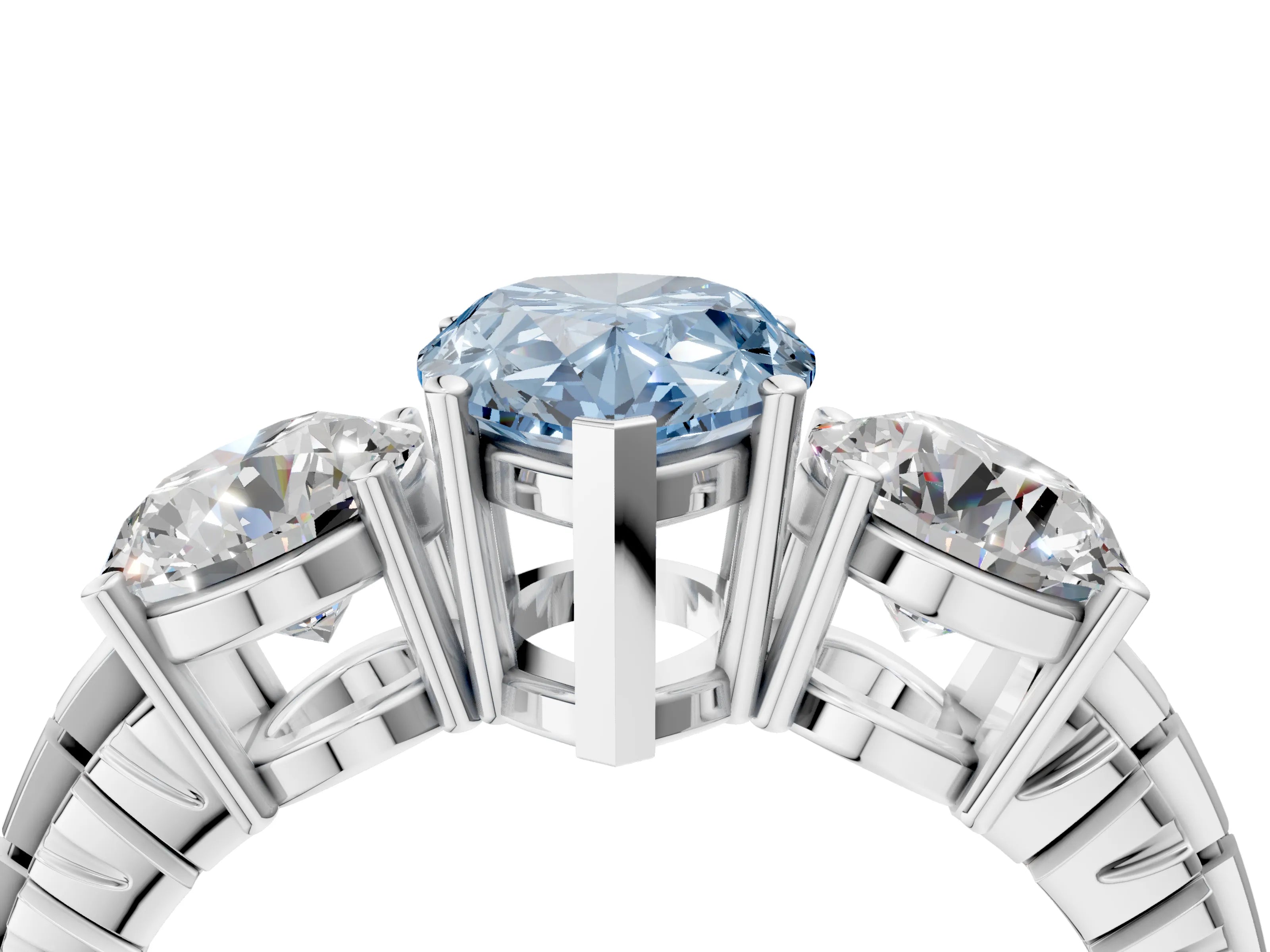 White gold Three-Stone Fancy Blue Pear Cut Cut Diamond Ring with Channel-Set Band and Prong Setting_16