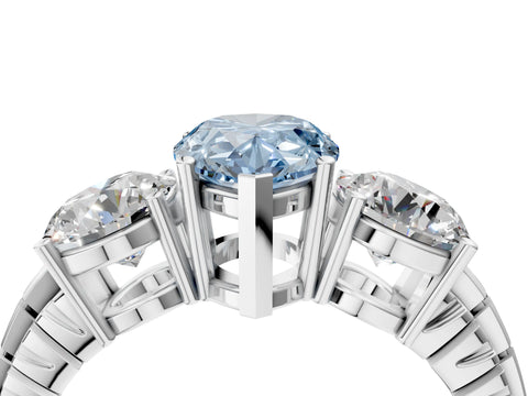 White gold Three-Stone Fancy Blue Pear Cut Cut Diamond Ring with Channel-Set Band and Prong Setting_16