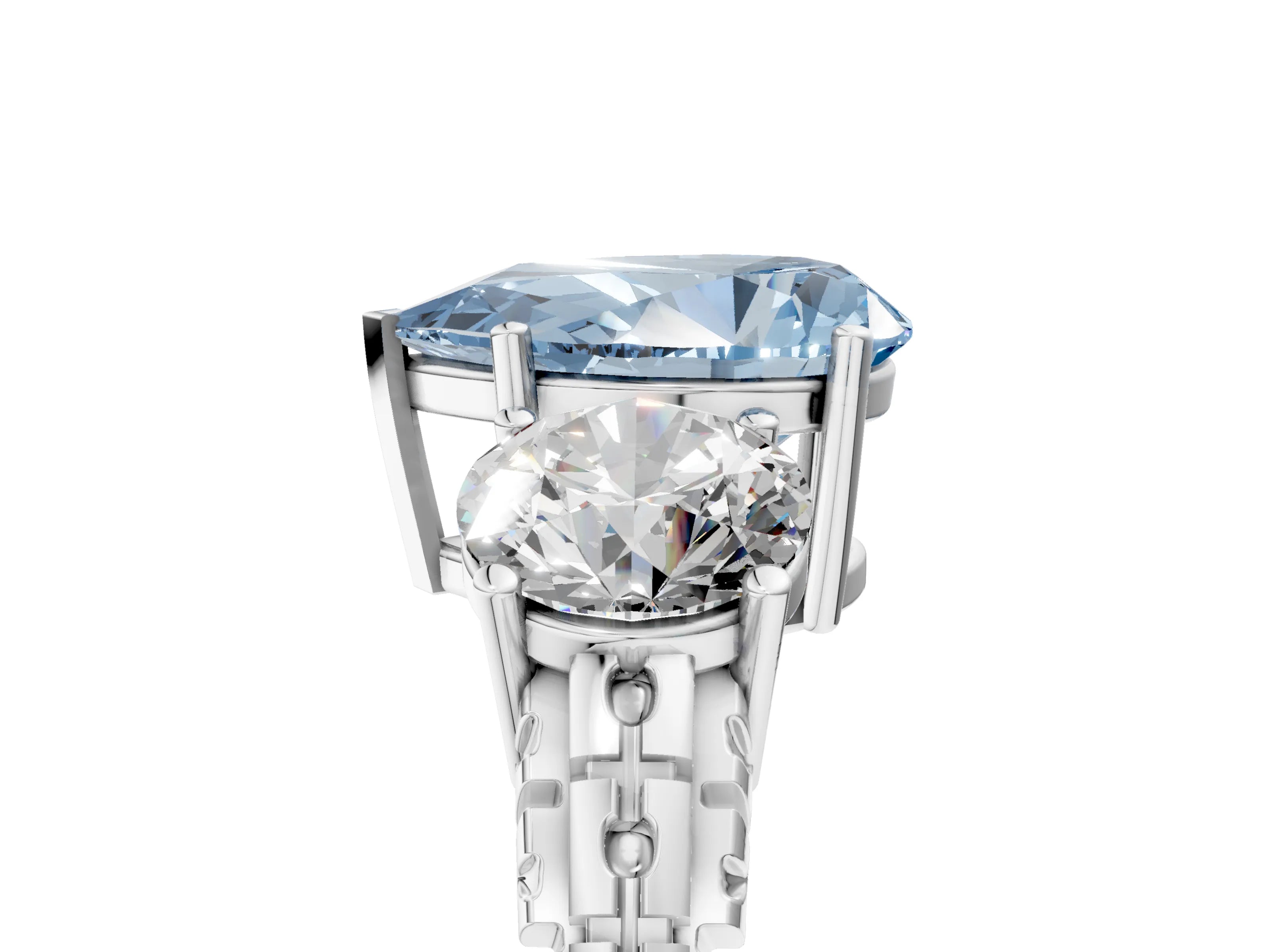 White gold Three-Stone Fancy Blue Pear Cut Cut Diamond Ring with Channel-Set Band and Prong Setting_17