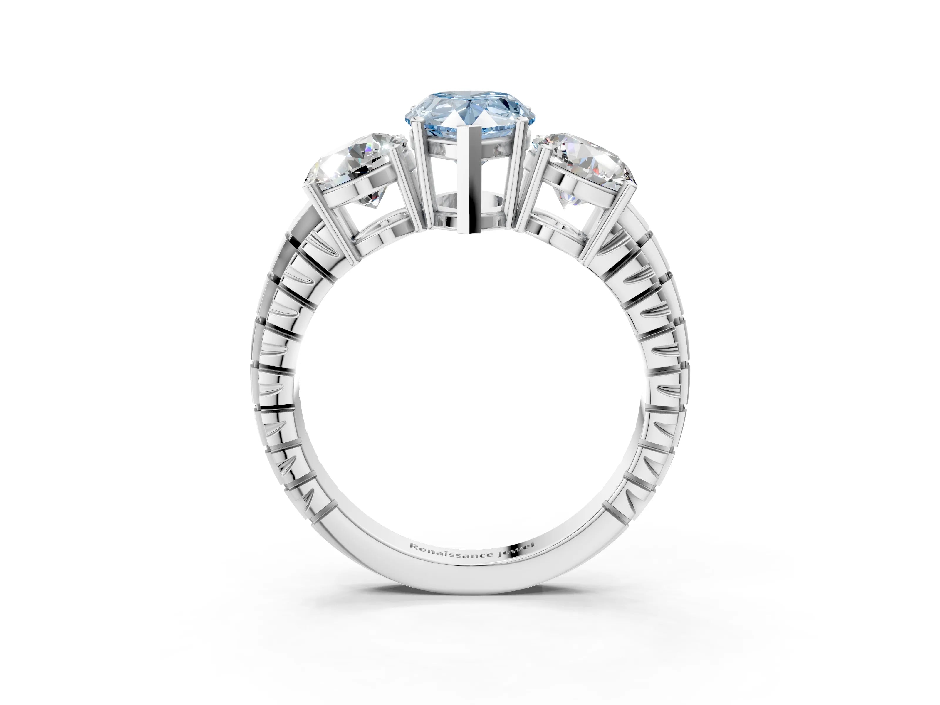White gold Three-Stone Fancy Blue Pear Cut Cut Diamond Ring with Channel-Set Band and Prong Setting_3
