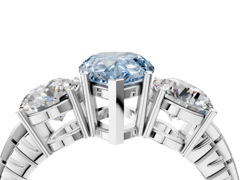 White gold Three-Stone Fancy Blue Pear Cut Cut Diamond Ring with Channel-Set Band and Prong Setting_4
