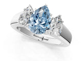 White gold Three-Stone Fancy Blue Pear Cut Cut Diamond Ring with Prong Setting and Classic Band_1