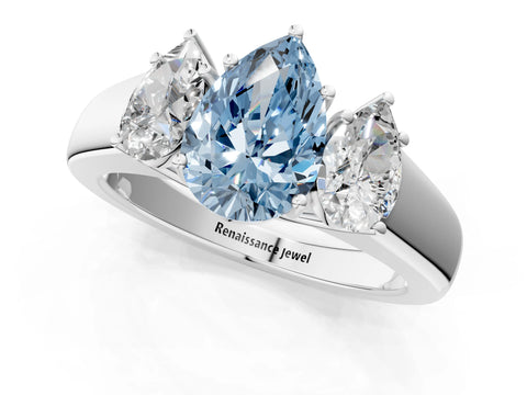 White gold Three-Stone Fancy Blue Pear Cut Cut Diamond Ring with Prong Setting and Classic Band_1